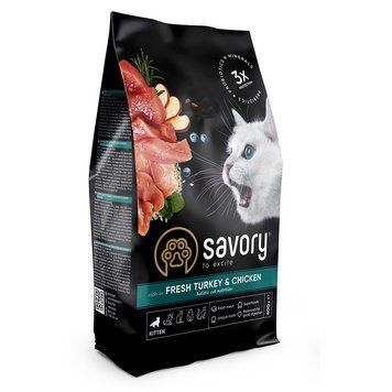 Сухий корм Savory для кошенят всіх порід, зі свіжою індичкою та куркою, 400 г 30136 фото