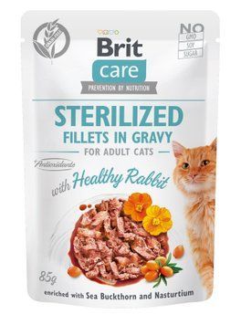 Вологий корм Brit Care Cat Pouch для стерилізованих котів, філе в соусі, кролик, 85 г 100526/0488 фото
