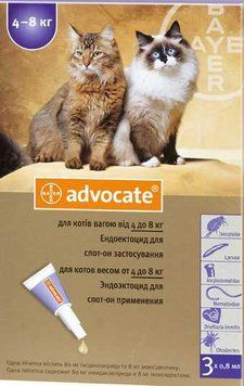 Advocate(Адвокат) краплі на холку для котів від 4 до 8кг 1 піпетка 20012025 фото