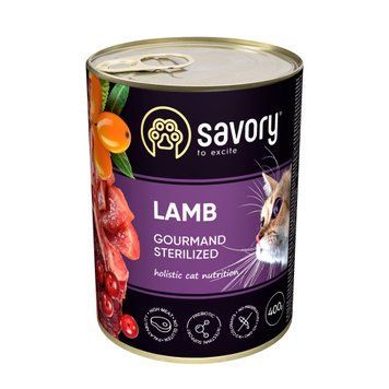 Вологий корм Savory для стерилізованих котів, з ягням, 400 г 30730 фото