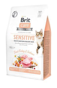 Сухий корм Brit Care Cat GF Sensitive HDigestion & Delicate Taste для котів з чутливим травленням, індичка та лосось, 400 г 171283 фото